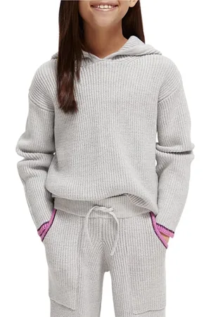 Scotch&Soda Girls Hooded Tipping Detail Pullover Grey Melange