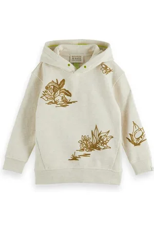Scotch&Soda Hoodie With Placed Embroideries In Organic Cotton Ecru Melan