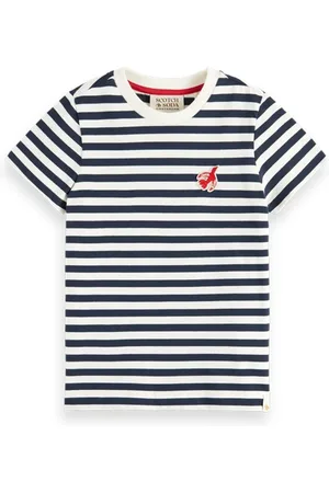 Scotch&Soda The Free Spirit Peace Bird Striped T-shirt In Organic Cotton
