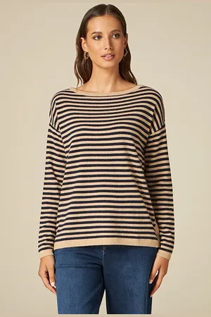 Oltre Striped Cashmere Blend Sweater Natural