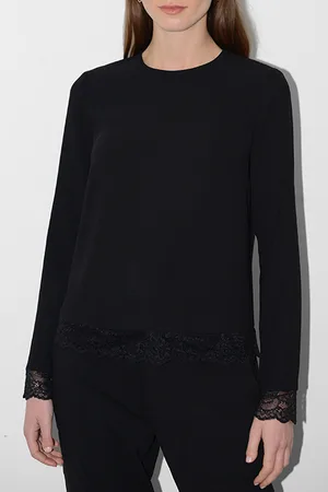 French Connection Lace Mix Ls Top Black