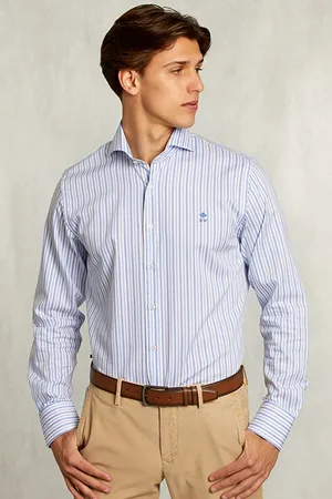 River Woods Custom Fit Striped Shirt Blue/white Blue