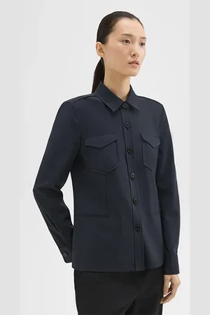 THEORY Tailored Virgin Wool Shirt Jacket Midnight