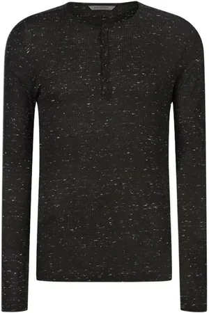 John Varvatos Slim Fit Ls Melange Nep Rib Henley Black