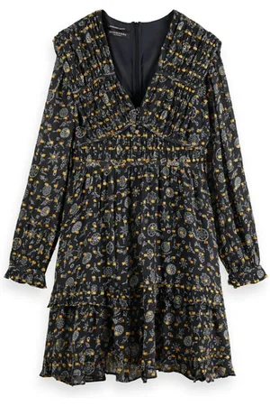Scotch&Soda Long Sleeved Lurex Jacquard Ruffle Dress With V-neck Planeta