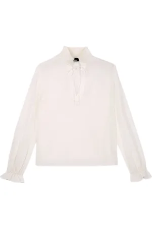 The Kooples Long-sleeved Top With Smocked Collar White