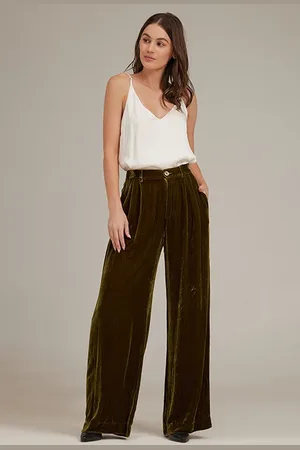 Bella Dahl Pleated Wide Leg Trouser Olive Gold