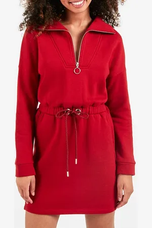 ICODE Candy Red Zip-neck Sweatshirt Dress
