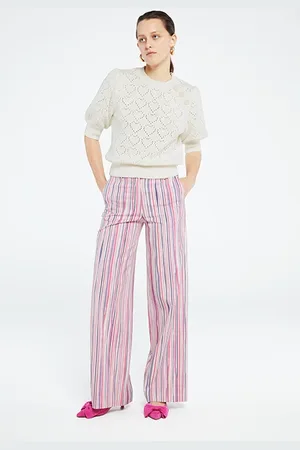 Fabienne Chapot City Wide Stripe Trousers Cream White/pink Can