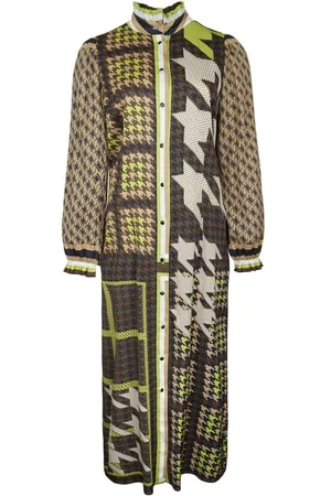 MUCHO GUSTO Dress Mainz Brown Lime Pied De Poule