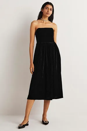 Boden Strapless Velvet Midi Dress Blk