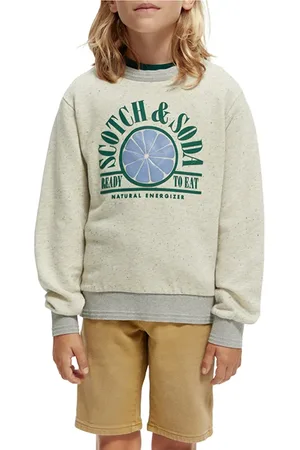 Scotch&Soda Boys Crewneck Artwork Sweatshirt In Neps Quality Ecru Melang