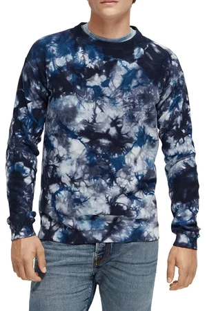 Scotch&Soda Tie-dyed Cotton Crewneck Pullover Sea Blue