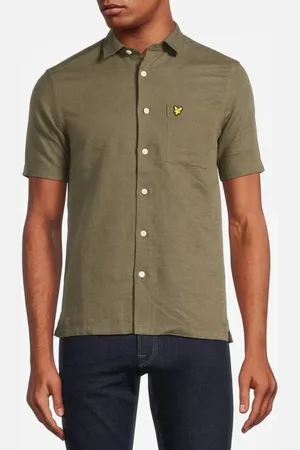 Lyle & Scott Cotton Linen Short Sleeve Shirt Olive