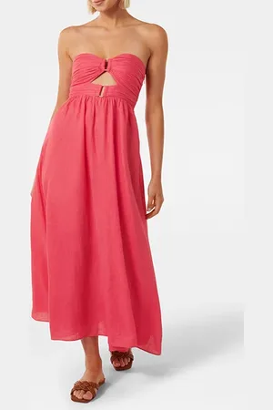 Forever New Strapless Ruched Midi Hot Raspberry