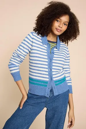 White Stuff Peony Collared Cardigan Blue
