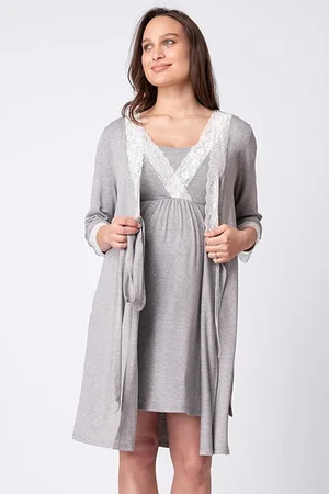 Séraphine Lace Trim Maternity Dressing Gown Gray