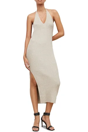 AllSaints Lexi Halter Dress Oyster Silver