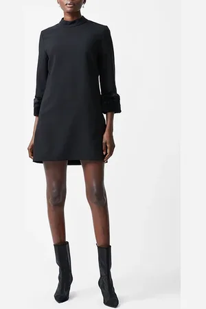French Connection Lux Daux Fur 3/4 Cuff Dress S Black