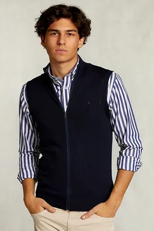 River Woods Custom Fit Sleeveless Merino Cardigan Navy Blue