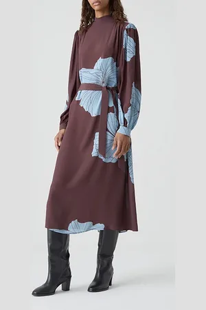 Closed Women Gathered Dress Dresses Burgundy