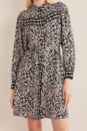 Boden Mini Shirt Dress Black, Tropic Charm