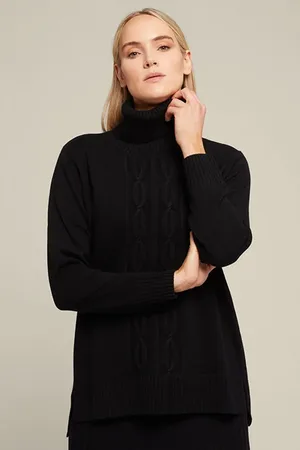 Elena Miro Sweater With Front Cable In Sustainable Wool Black