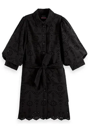Scotch&Soda Puff Sleeve Embroidered Organic Cotton Shirt Dress Black