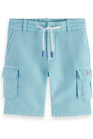Scotch&Soda Longer-length - Garment-dyed Cotton Linen Cargo Shorts Blue
