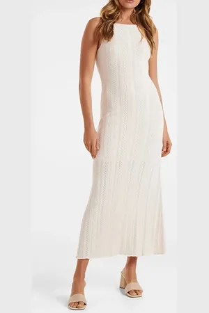 Forever New Taylor Pointelle Midi Knit Dress Cream Knit