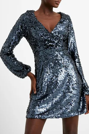 French Connection Bisma Sequin Wrap Dress Black