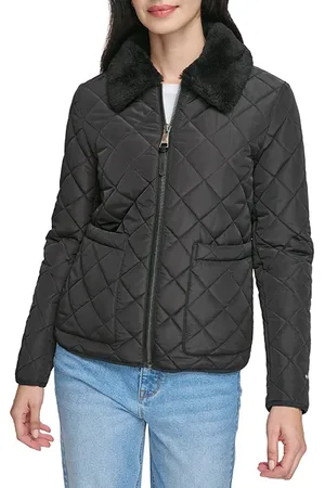 DKNY Zipfront W/ff Collar Black