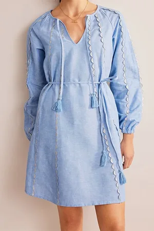 Boden Ric Rac Linen Mini Dress Light Chambray