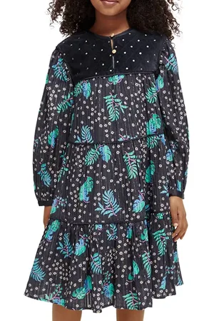 Scotch&Soda All-over Printed Velvet Detail Dress Shiny Leaf Night