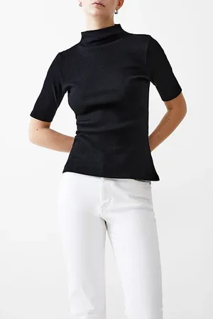 French Connection Rib Turtle Nk Top Black