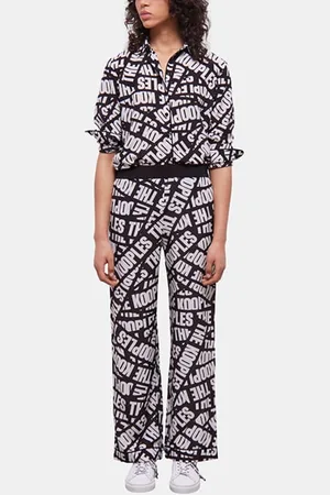 The Kooples Pantalon Jambe Large A Taille Elastiquee Black / White