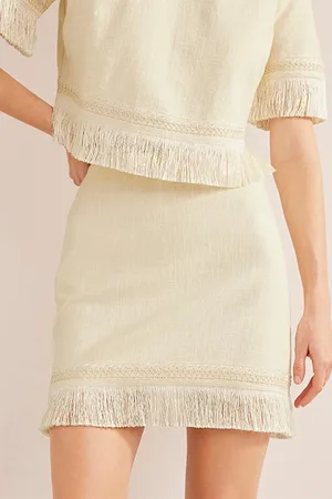 Boden Fringe Detail Mini Skirt Ecru
