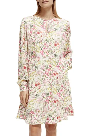 Scotch&Soda Ruffle Hem Allover Printed Mini Dress Meadow Aged White