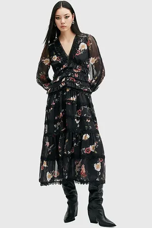 AllSaints Zora Midi Dress Unity Black
