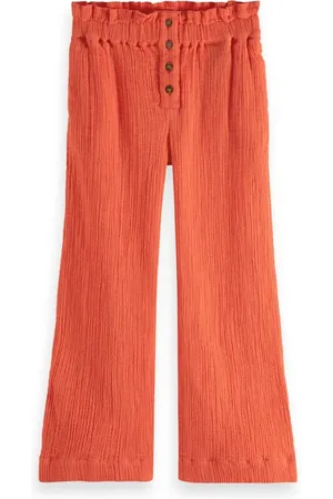 Scotch&Soda Cropped Straight-leg Mid-rise Crinkle Cotton Pants Strawberr