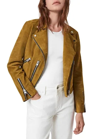 AllSaints Unlined Fern Biker Khaki Yellow