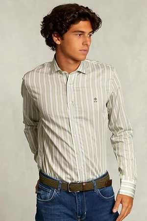 River Woods Slim Fit Striped Shirt Green/white Green