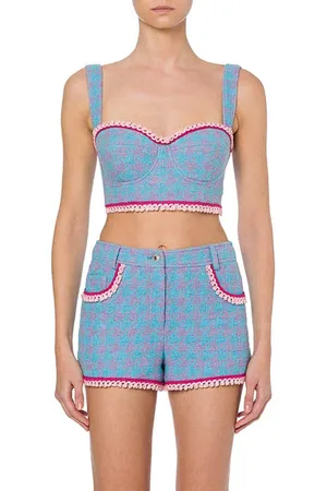 Moschino Houndstooth Cotton And Nylon Bralette Blue