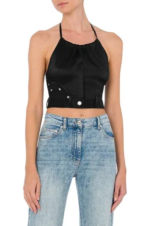 Moschino Crop Top In Raso Stretch Black