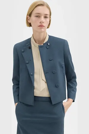 THEORY Wool Gabardine Cropped Jacket Bluestone
