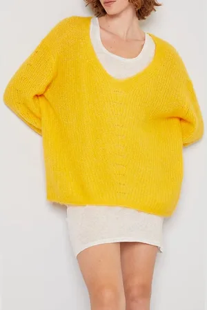 American Vintage V Collar Mid-length Loose Sweater Bouton D