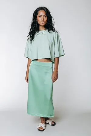 Colourful rebel Hinte Uni Satin Slit Midi Skirt Mint