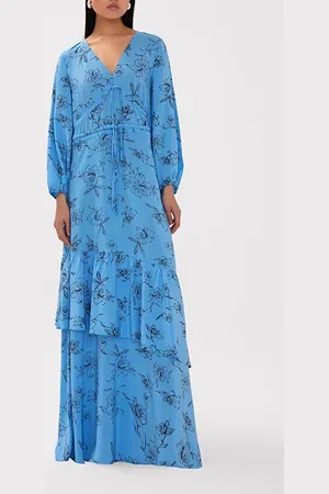 Ivy & Oak Niobe Maxi Length Ruffle Dress Flower Summer Sky