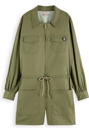Scotch&Soda Short Military Jumpsuit In Organic Cotton Olive Green