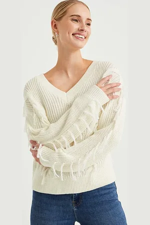WE Fashion Knitted Pullover Off-white